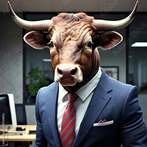 Business Bull in Suit and Neck Tie in Office