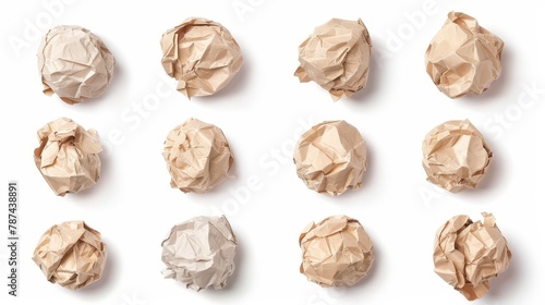 collection of crumpled paper balls isolated on white background creative texture and pattern concept