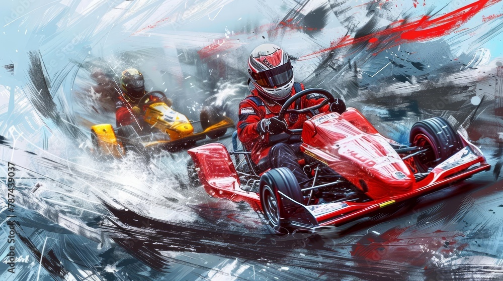 Fototapeta premium competitive gokart racing motorsports action scene digital illustration