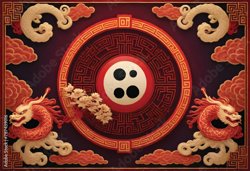 a chinese design with a red and black background
