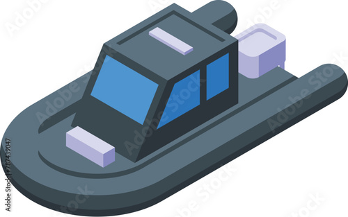 Arctic exploration rubber boat icon isometric vector. North research. Cold science