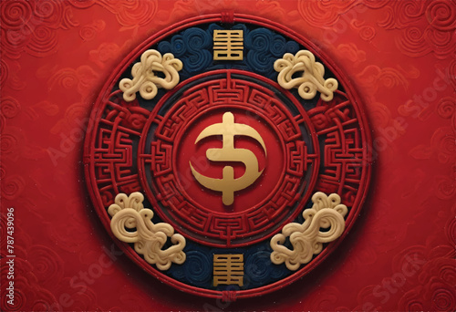 a red background with a gold symbol of chinese knot for dragon festival