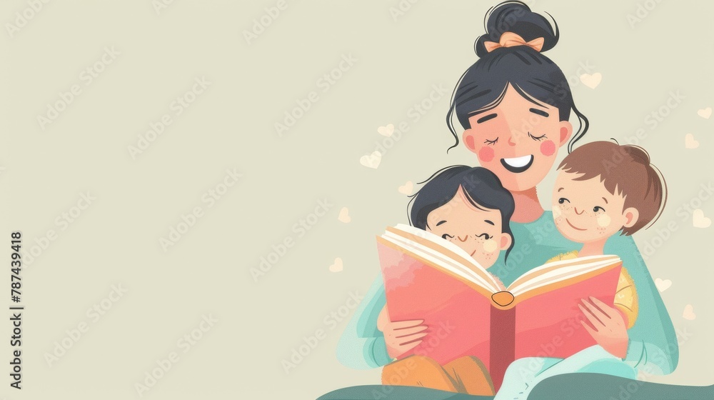 Children Protection Day. A loving mother with children. A banner with a place for the text. Children Protection Day. A loving mother with children. A banner with a place for the text.