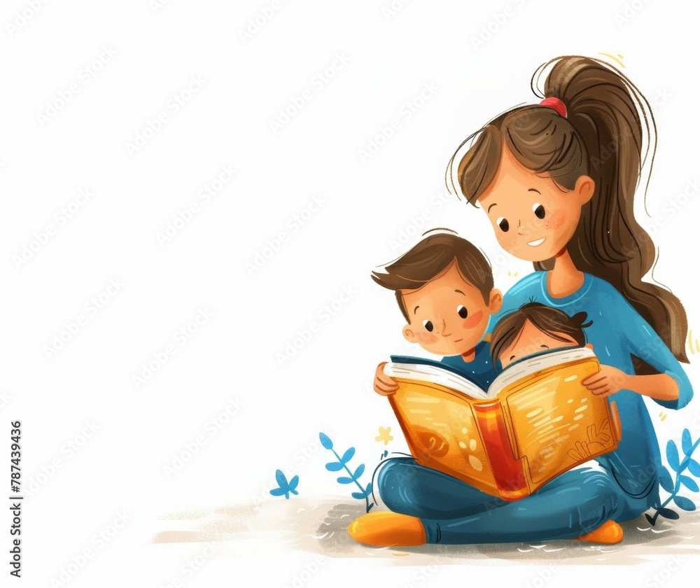Children Protection Day. A loving mother with children. A banner with a place for the text. Children Protection Day. A loving mother with children. A banner with a place for the text.