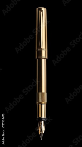 Golden exquisite gold fountain pen on black background, expensive fountain ink pen