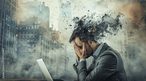 Concept of stress and frustration of a businessman with laptop