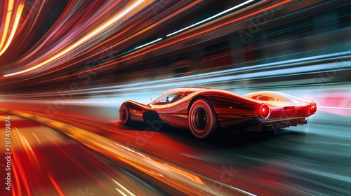 dynamic racing car speeding through motion blur adrenalinefueled motorsports competition digital art © Bijac