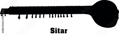 Sitar Vector Musical Instrument Silhouette Set