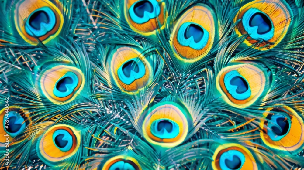 A detailed look at the vivid patterns and colors of peacock feathers, showcasing their natural beauty and intricacy A detailed look at the vivid patterns and colors of peacock feathers, showcasing their natural beauty and intricacy