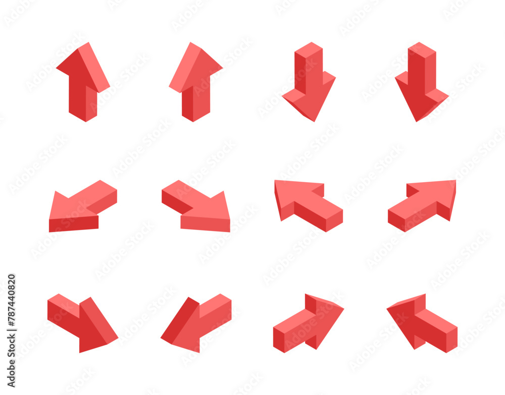 isometric set of arrows, in color on a white background, pointers for infographics and design isometric set of arrows, in color on a white background, pointers for infographics and design