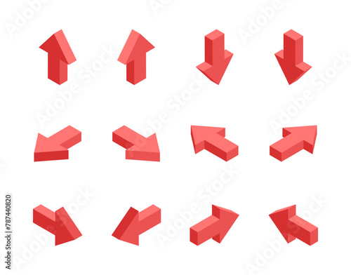 isometric set of arrows, in color on a white background, pointers for infographics and design