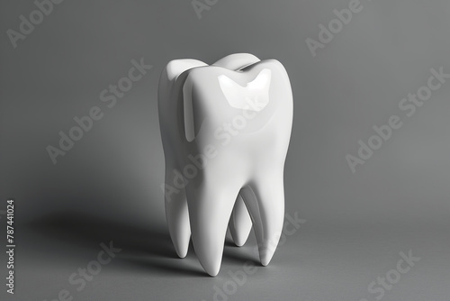 White tooth on gray background. Copy space  close-up. Dentist stomatology medical concept