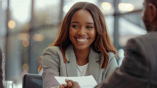 Smiling Woman at Business Meeting