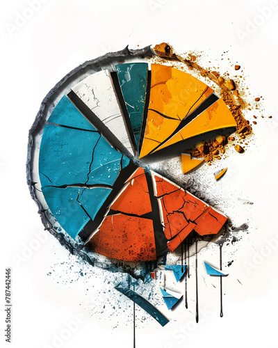 A cracked pie chart with pieces being pulled apart  representing the fragmentation caused by conflict over shares