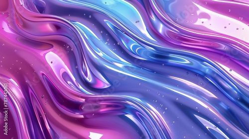 lustrous liquid wavy texture with shiny plastic waves in purple and blue 3d illustration