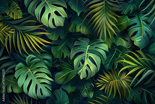 Collection of tropical leaves foliage plant in blue color with space background