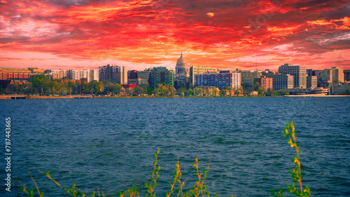Madison Skyline and the Wisconsin State Capitol from Lake Monona, Madison, Wisconsin, USA photo