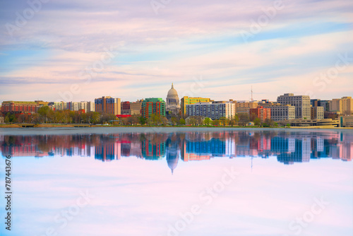 Madison Skyline and the Wisconsin State Capitol from Lake Monona, Madison, Wisconsin, USA photo