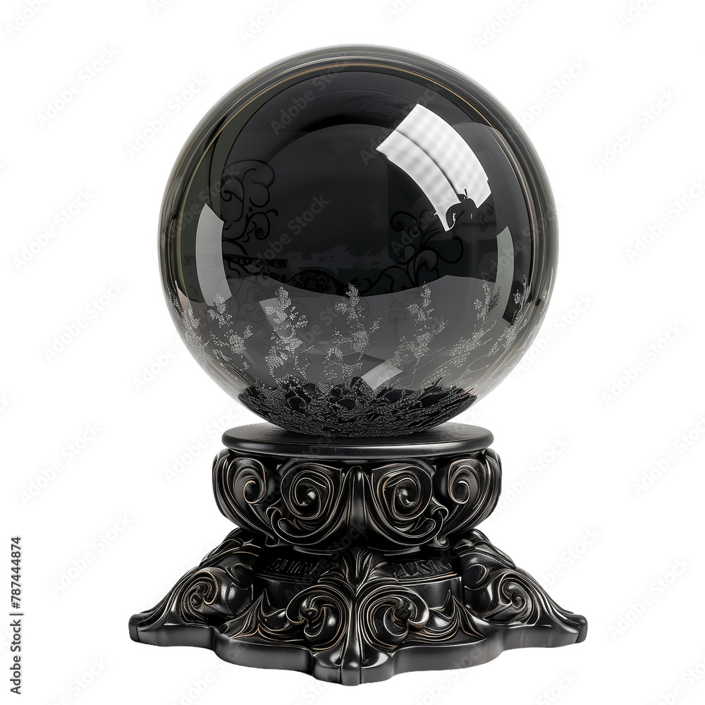 The black orb of fortune on transparent background. Black magic and witchcraft concept. 3d digital illustration for design element, decor, card The black orb of fortune on transparent background. Black magic and witchcraft concept. 3d digital illustration for design element, decor, card