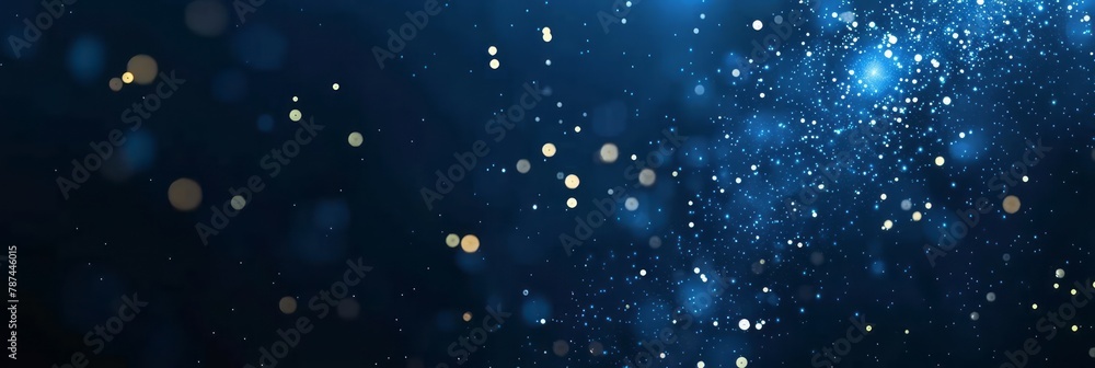Abstract bright bokeh light background, festive Christmas background, blue banner Abstract bright bokeh light background, festive Christmas background, blue banner