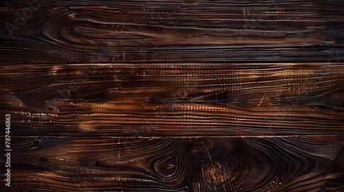 Aged ebony wood texture with deep dark grain lines. Close-up photography for sophisticated design and print with copy space. photo