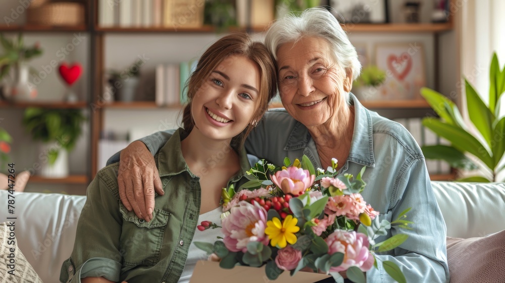 Grandmother and Granddaughter with Flowers