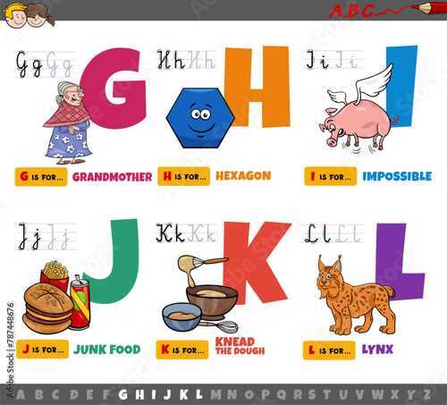 educational cartoon alphabet letters for children from G to L