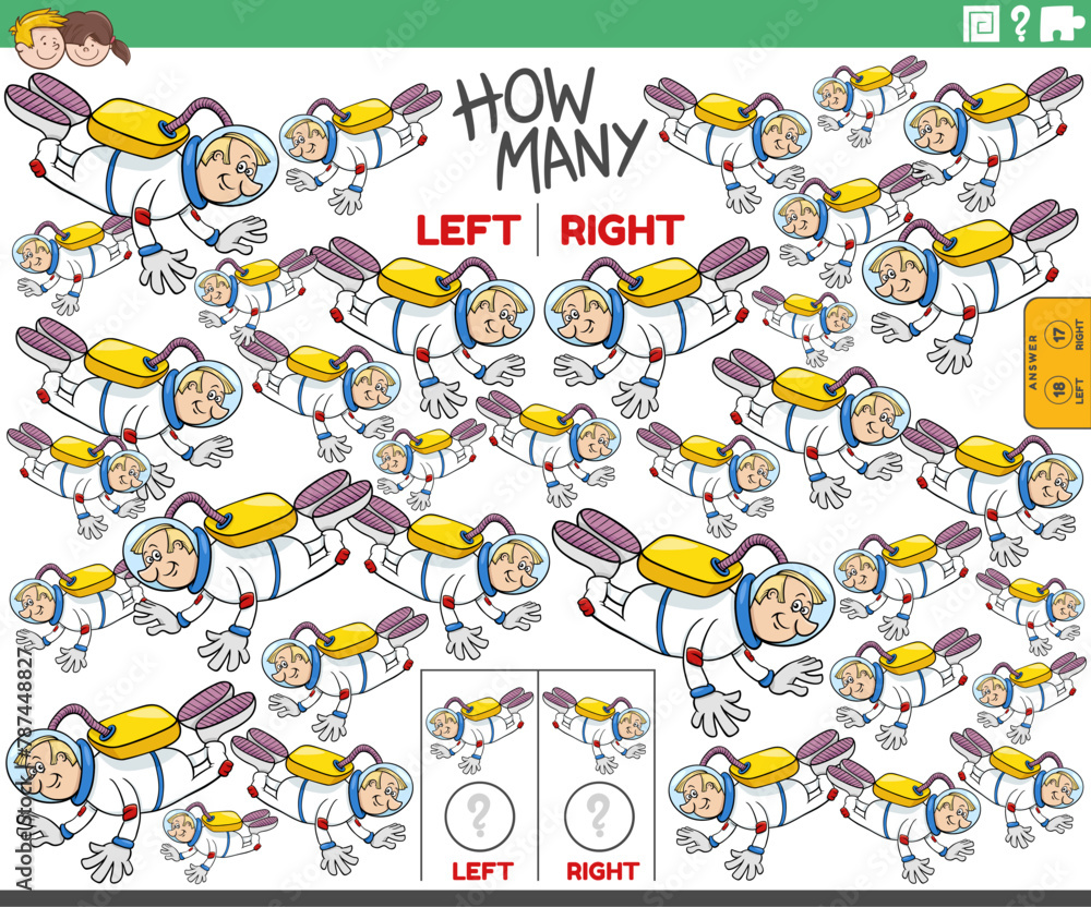 counting left and right pictures of cartoon spaceman character counting left and right pictures of cartoon spaceman character