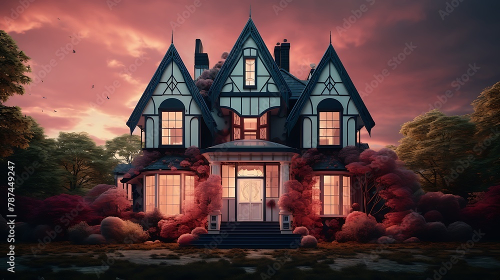 an image of a house that serves as a canvas for AI artists to optical illusions, challenging the viewer's perception and reality an image of a house that serves as a canvas for AI artists to optical illusions, challenging the viewer's perception and reality