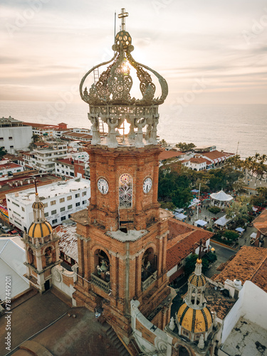 Close view of our Lady of Guadalupe church in Puerto Vallarta, Jalisco, Mexico at sunset. photo