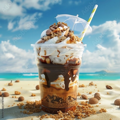 ICE CREAM COFFEE ON THE BEACH WITH TOPPINGS (ID: 787449294)