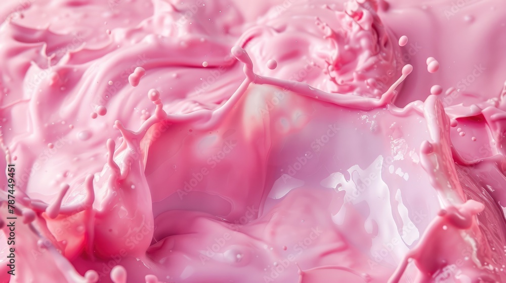 Fototapeta premium Splash of pink milky liquid similar to smoothie, yogurt or cream
