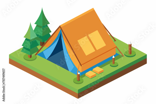 Presenting a simple isometric cartoon illustration of a tourist tent against a white background. Perfect for games and outdoor-themed designs