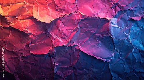 Bold neon hightechnology textures with torn old paper backdrop creating a striking abstract digital art design