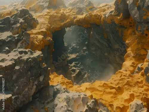 A dark cave with a glowing yellow crystal in the center.