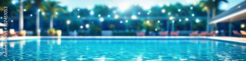 Abstract colorful illustration of outdoor sports pool of midsummer, blurred bokeh background for social media banner, website and for your design, space for text. photo