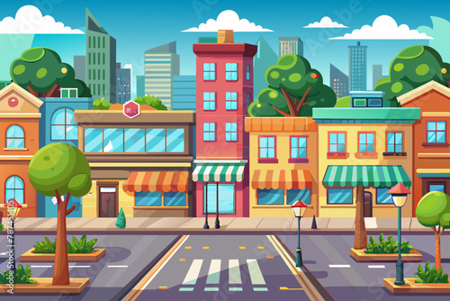 Presenting our vector seamless cartoon city street background, tailor-made for game UI design. With its lively and detailed streetscape, it's the perfect backdrop to bring your game to life