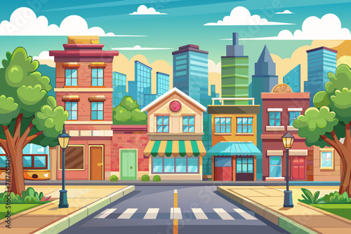 Presenting our vector seamless cartoon city street background, tailor-made for game UI design. With its lively and detailed streetscape, it's the perfect backdrop to bring your game to life