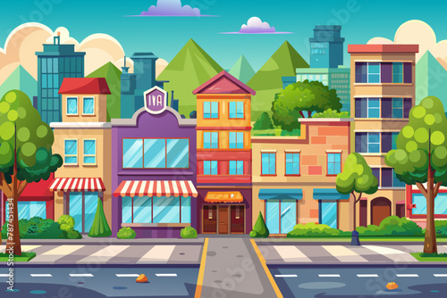 Presenting our vector seamless cartoon city street background, tailor-made for game UI design. With its lively and detailed streetscape, it's the perfect backdrop to bring your game to life