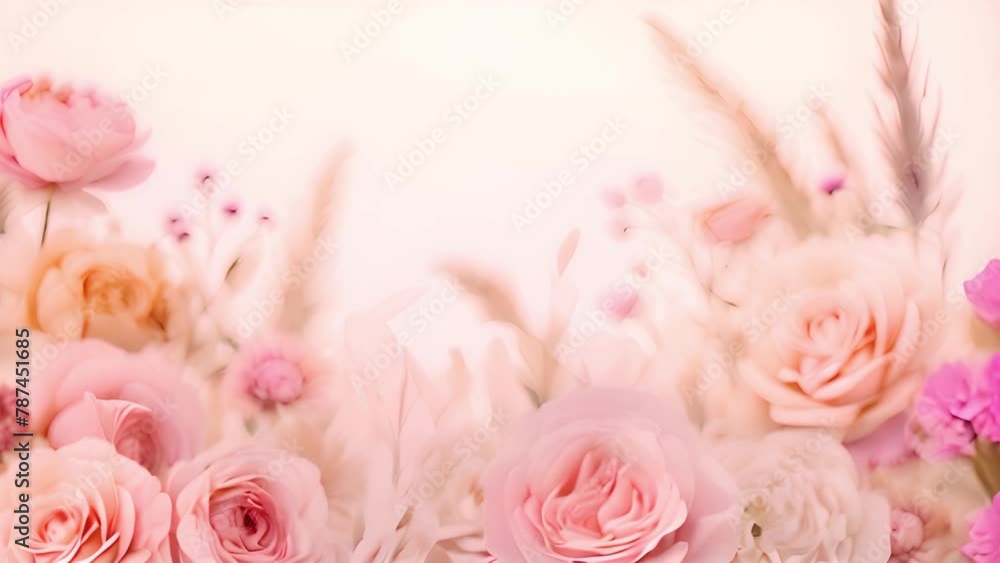 Romantic soft pink flowers on white background. Mixed group Collage, Changing Frames of Beautiful Rose on White Background. Montage of Multiple Videos. Wedding backdrop, Valentine's Day. Natural Romantic soft pink flowers on white background. Mixed group Collage, Changing Frames of Beautiful Rose on White Background. Montage of Multiple Videos. Wedding backdrop, Valentine's Day. Natural