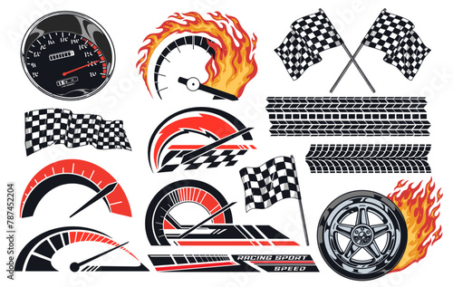 Motorsport tuning colorful set elements