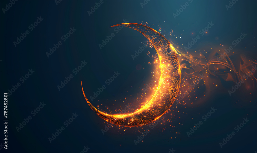 glowing golden moon on dark background, eid ul adha religion muslim islam - obrazy, fototapety, plakaty 
