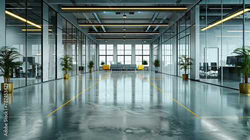 Modern Office Space, Minimalist Interior Design with Panoramic City Views, Elegant and Sleek Business Environment
