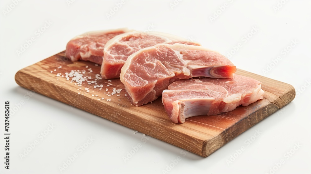 Fresh Raw Pork Chops with Coarse Salt Fresh Raw Pork Chops with Coarse Salt