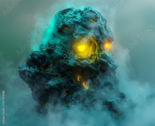 monster in neon light and fog. © Yahor Shylau 