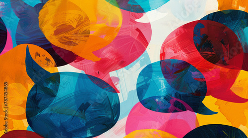 A collage of colorful, overlapping speech bubbles, illustrating the complexity and vibrancy of modern communication