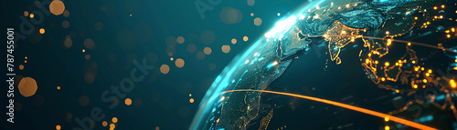 A globe illuminated by the lights of a data network, representing global connectivity and digital integration