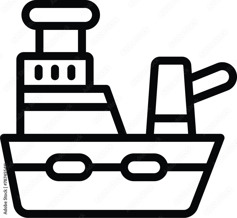 Obraz premium Military force battleship icon outline vector. Missile armed boat. Warfare army ship