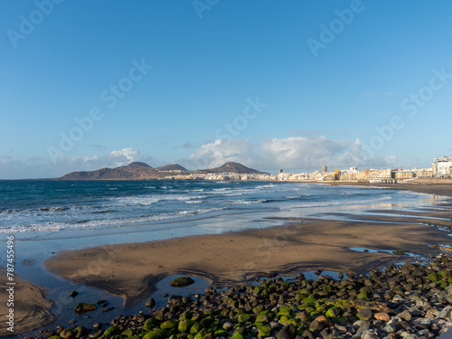 Panoramic view of the beach Playa de las Canteras , Las Palmas de Gran Canaria, Spain