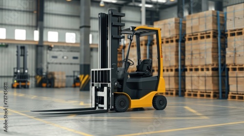 A dynamic image showcasing a forklift truck transporting cargo along a road